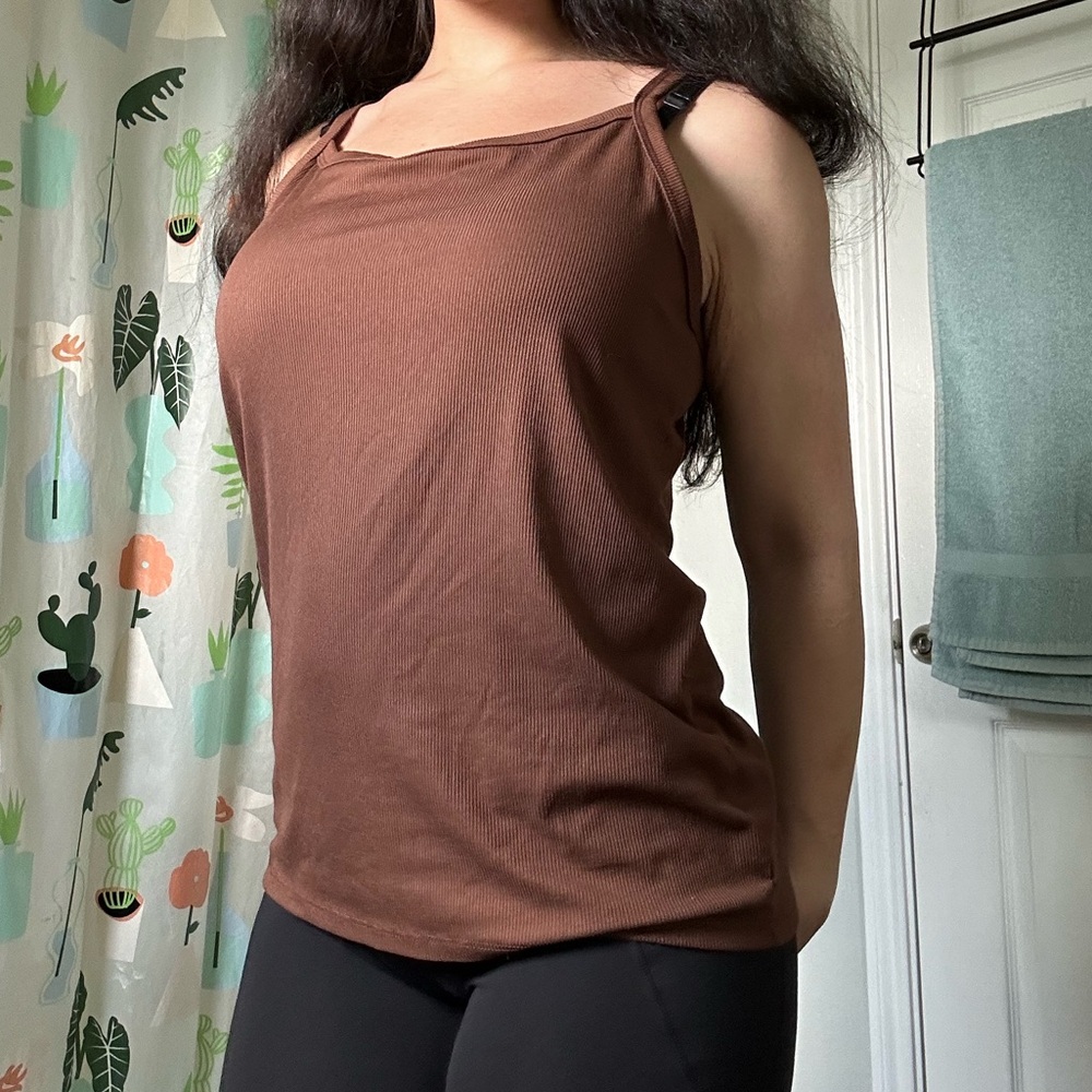 ➠ y2k basic brown long tank top